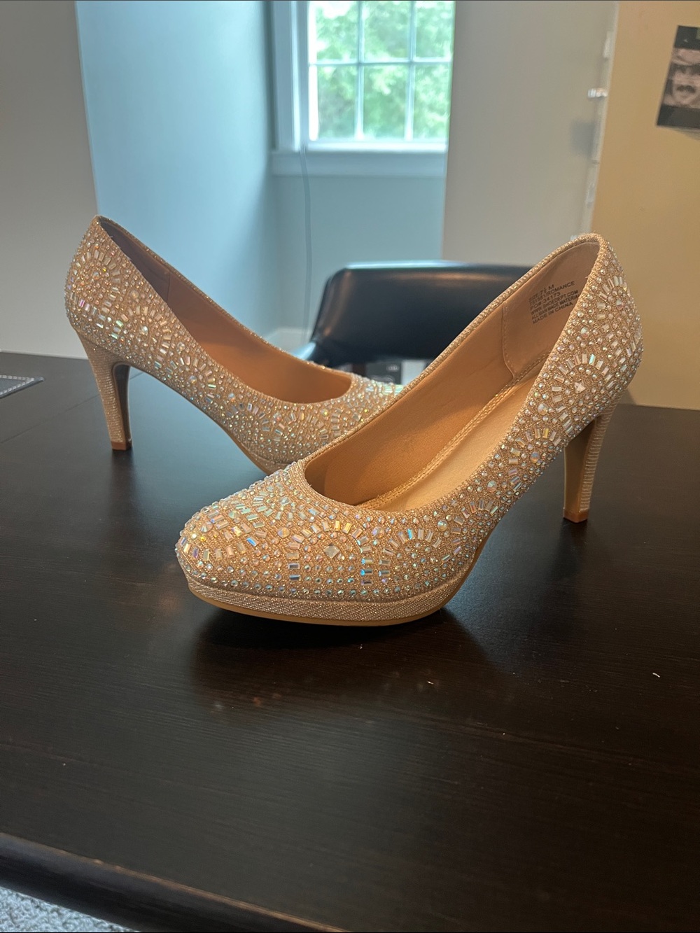 Sparkling Gold Crystal Platform Pumps for Women